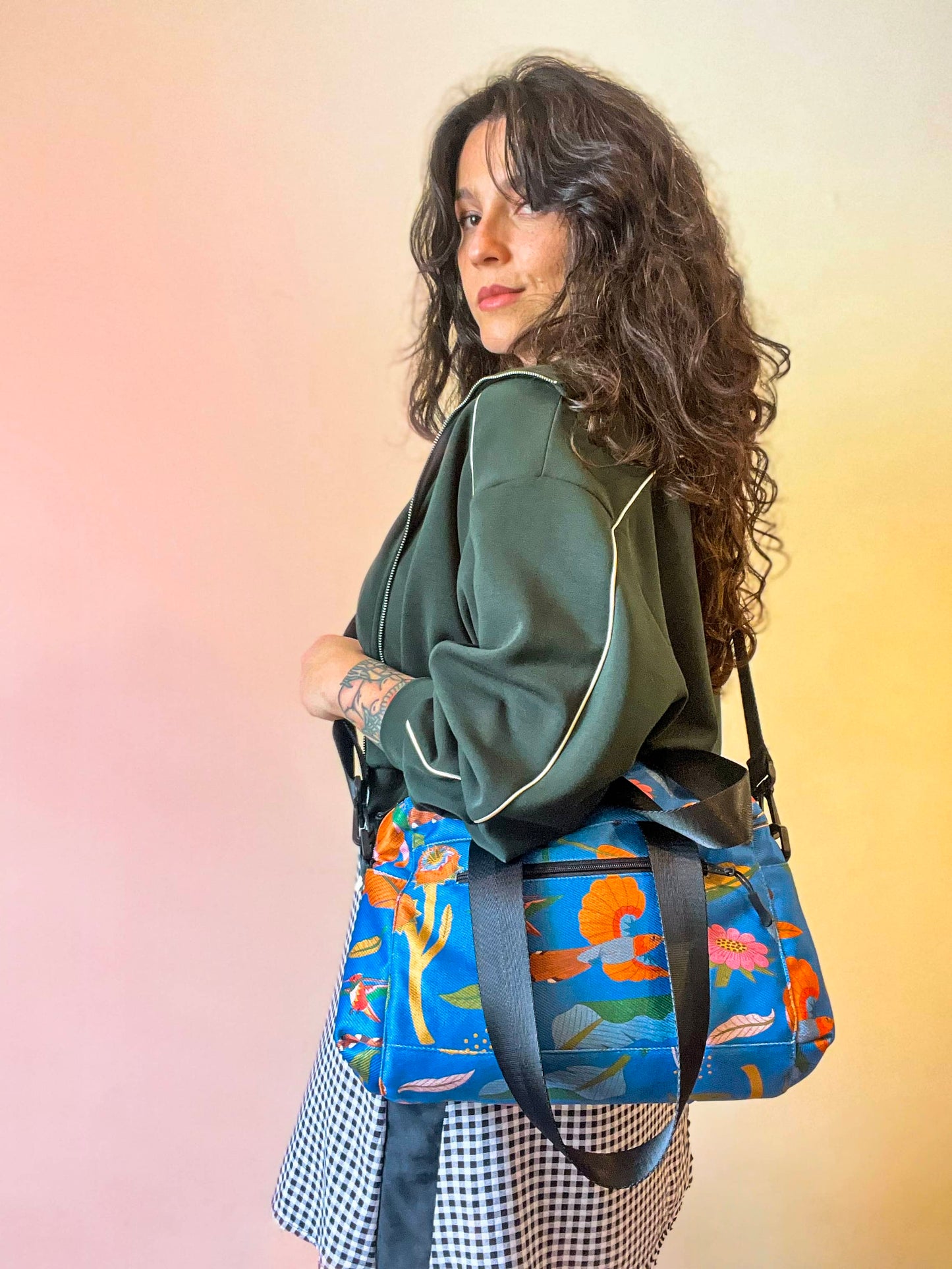 Bolso cruzado - Aves del Paraíso - Fondo celeste