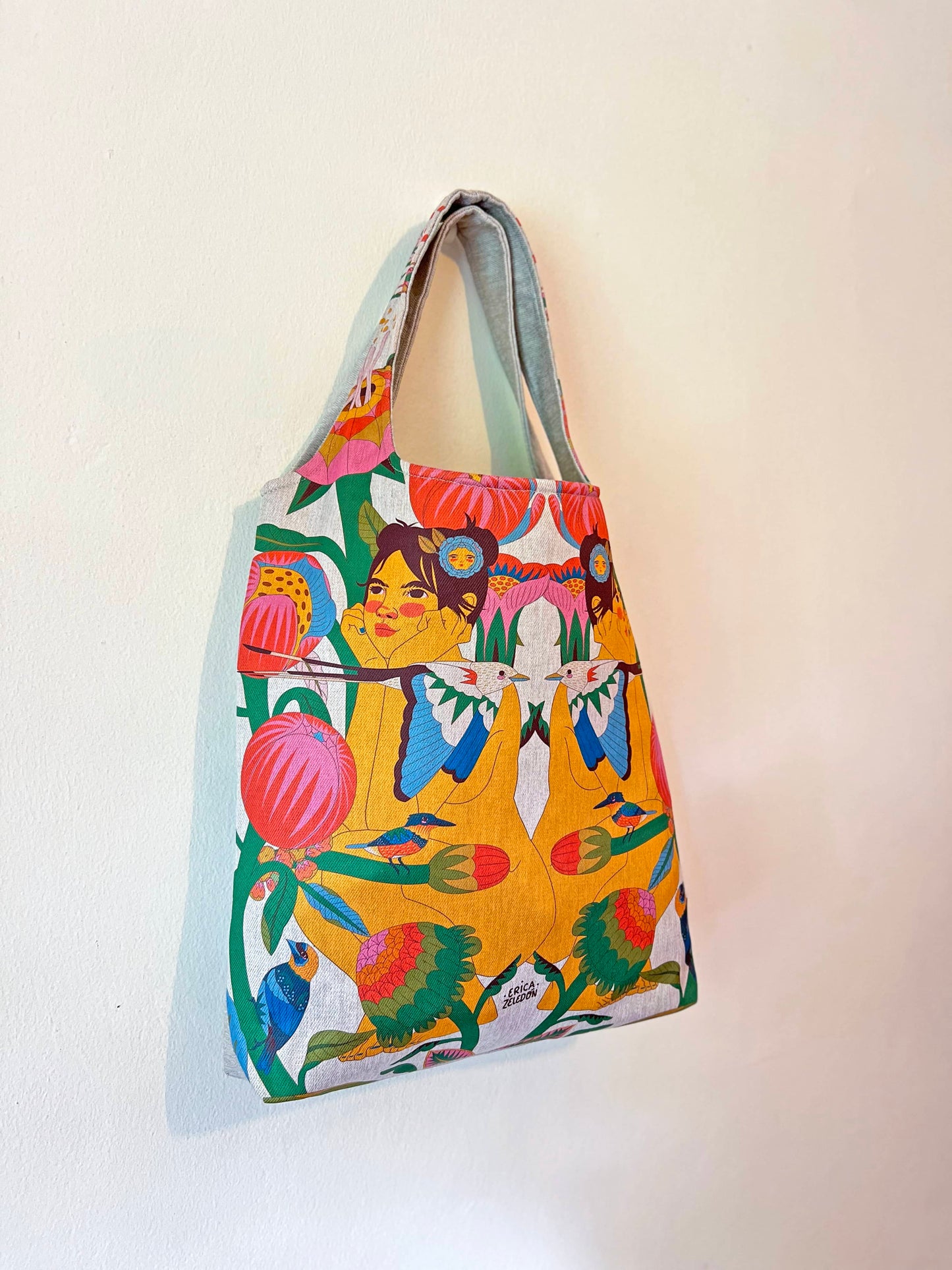 Bolso grande - Aves del Paraíso - mujer y martín pescador
