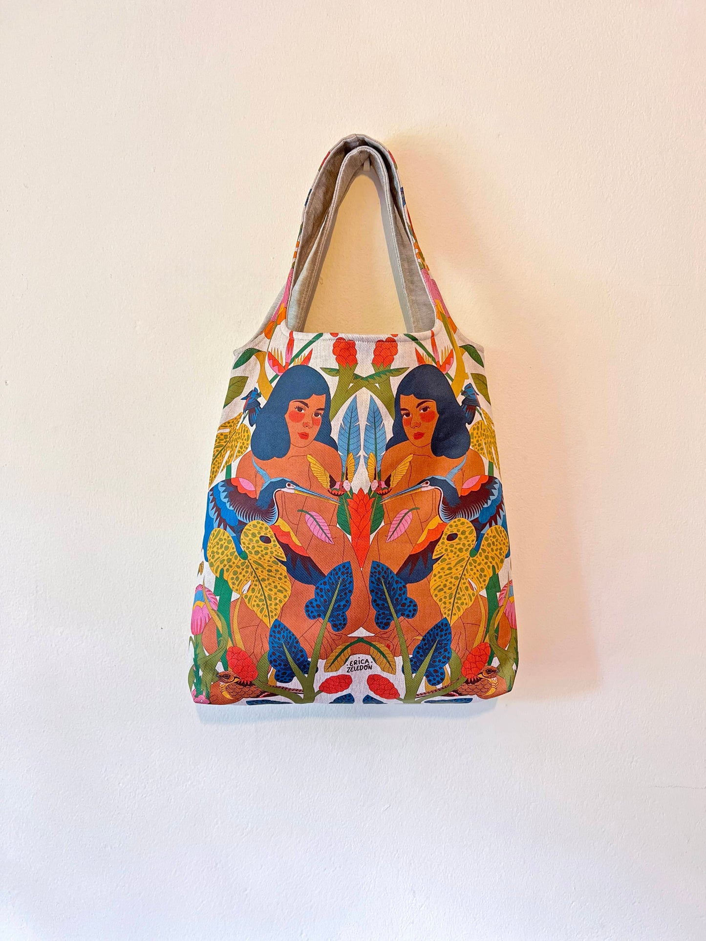 Bolso grande - Aves del Paraíso - Mujer y garza agami