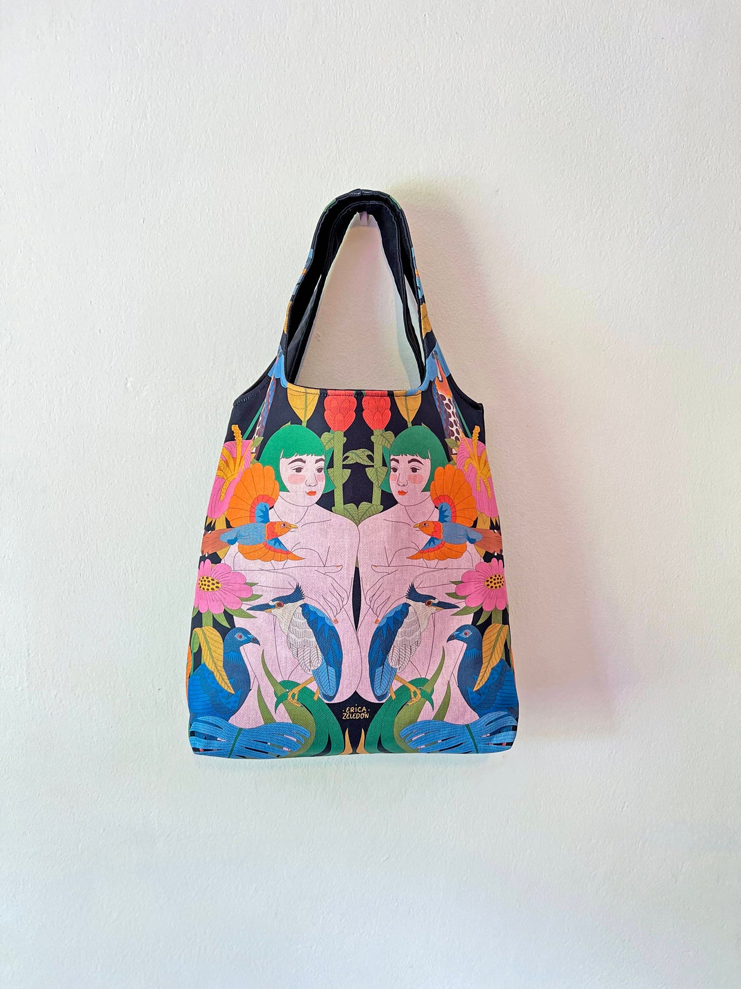 Bolso grande - Aves del Paraíso - Mujer y pájaro ardilla