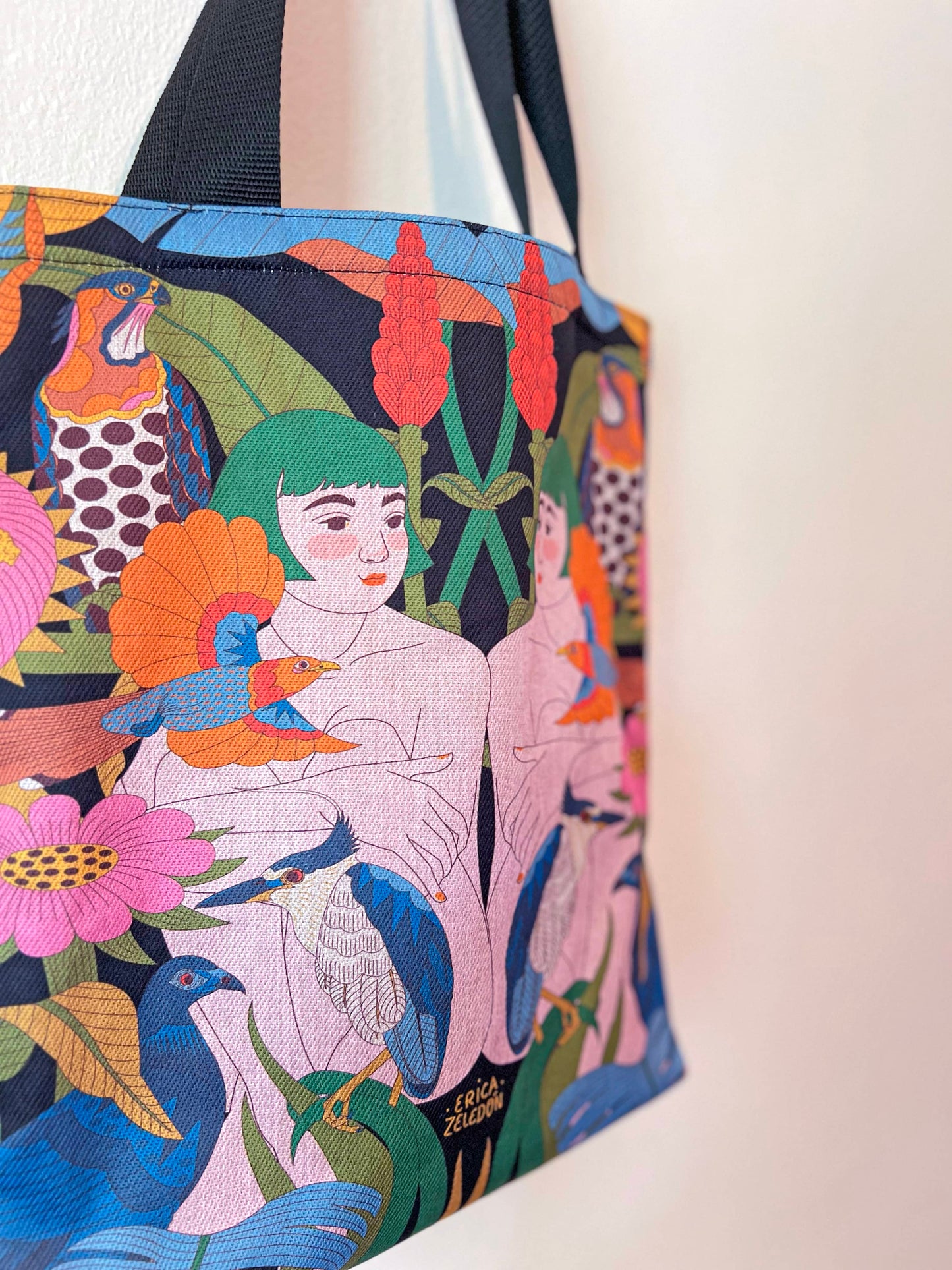 Bolso mediano - Aves del Paraíso - Mujer y pájaro ardilla
