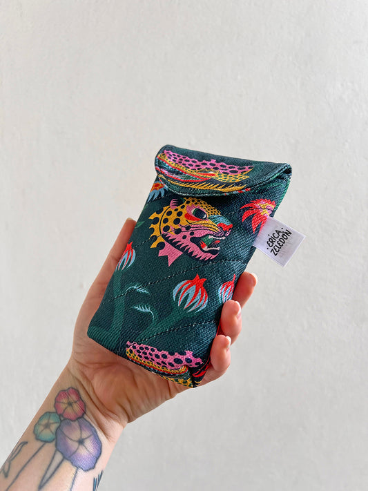 Estuche acolchado para lentes, animales tropicales-color verde