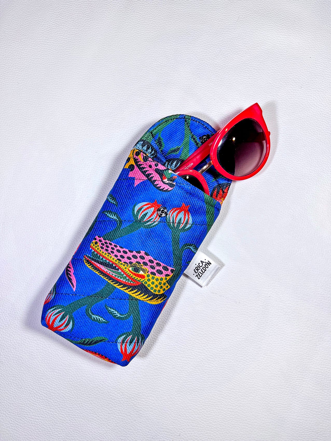 Estuche acolchado para lentes, animales tropicales-color azul
