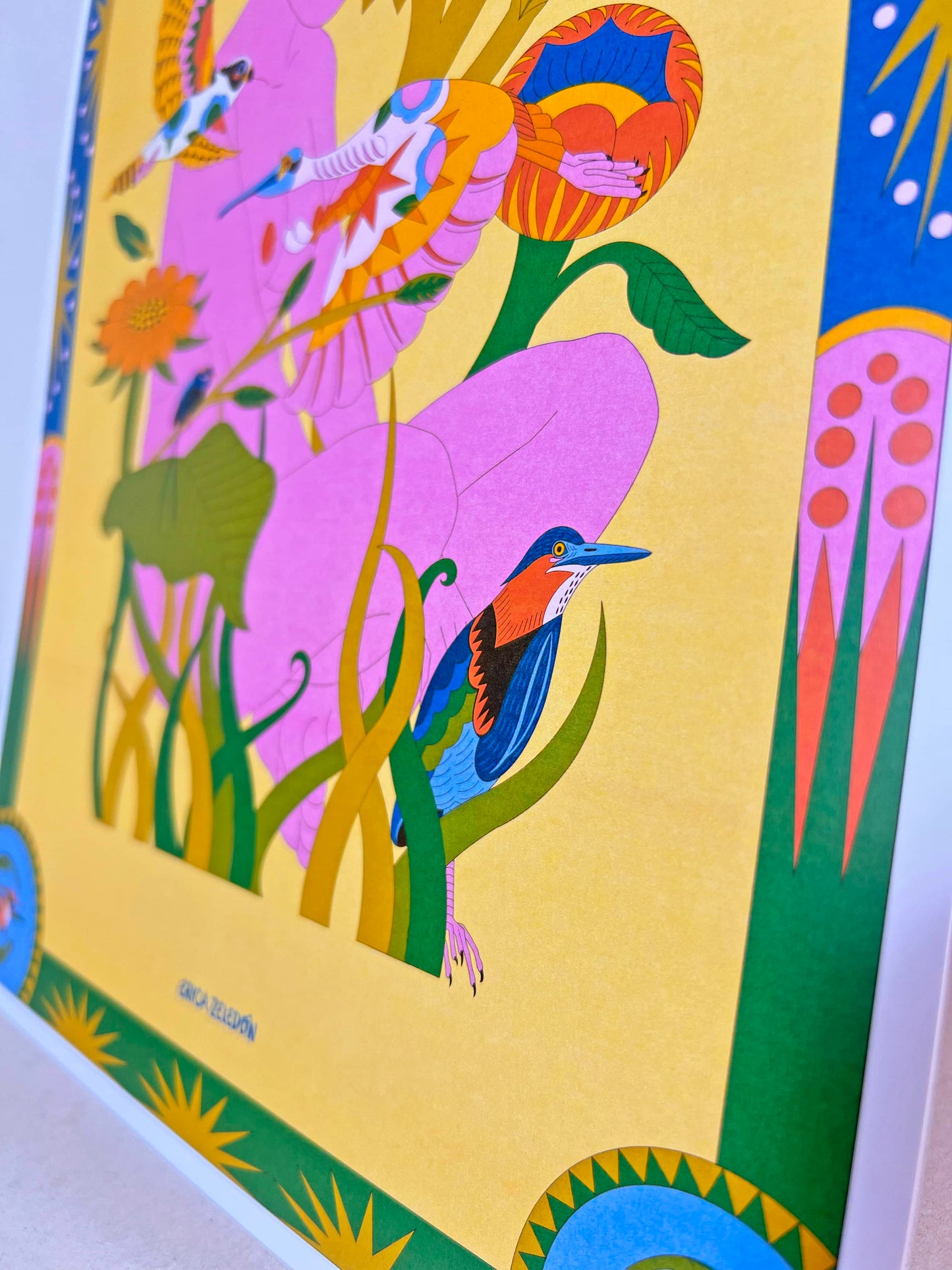 Print - Aves del Paraíso - Mujer y Espátula Rosada - Contra Pedido