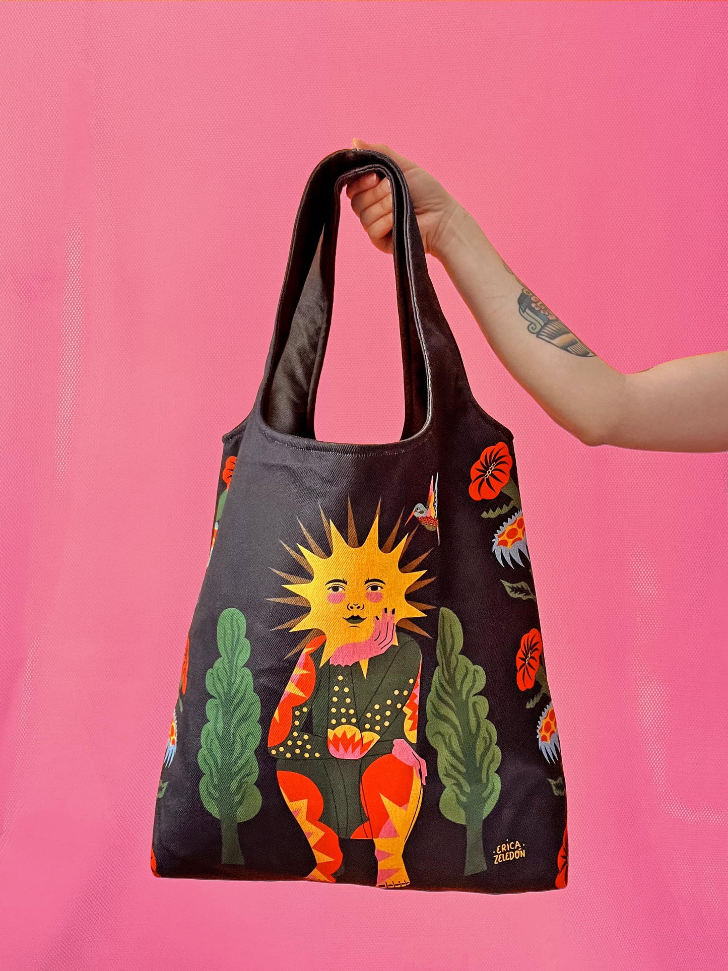 Bolso grande - Sol (fondo negro)