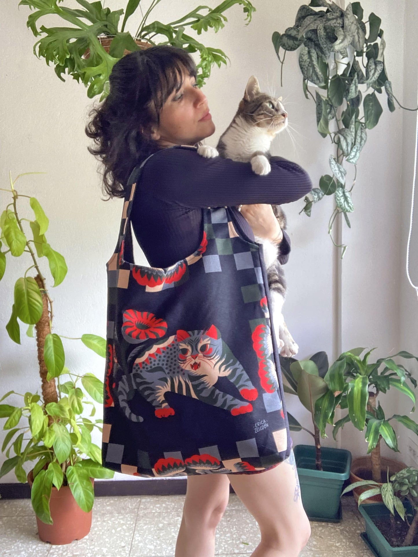 Bolso grande - Gato y Pájaro