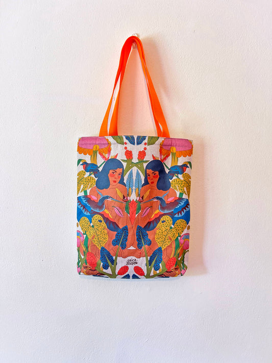 Bolso mediano - Aves del Paraíso - Mujer y garza agami