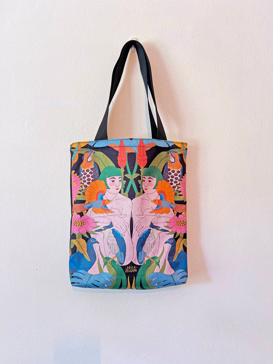 Bolso mediano - Aves del Paraíso - Mujer y pájaro ardilla