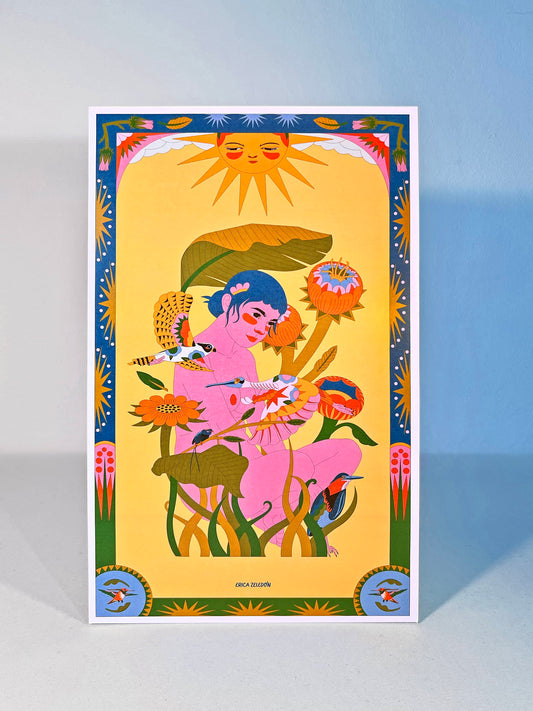 Print - Aves del Paraíso - Mujer y Espátula Rosada - Contra Pedido
