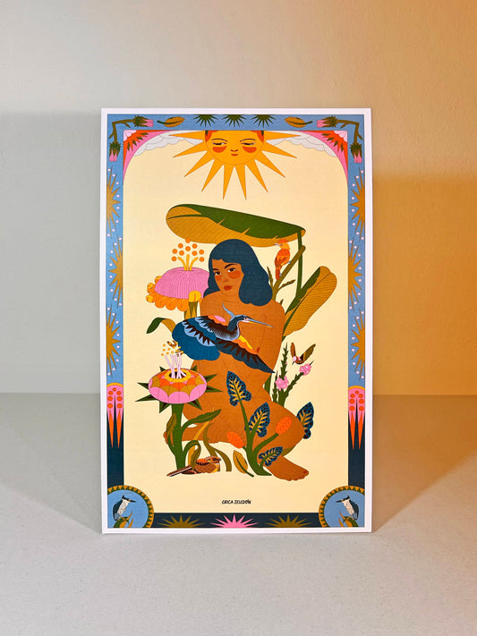 Print - Aves del Paraíso - Mujer y Garza Agami - Contra Pedido